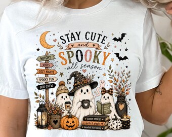 Stay Cute and Spooky Shirt, Cute Ghost Halloween Tee, Witchy Fall Shirt, Spooky Season Shirt, Cozy Halloween Shirt, Boo Crew Tee