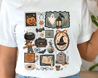 Spooky Season Halloween Shirt 2026, Vintage Halloween Collage Tee, Cute Ghost Pumpkin Witch Shirt, Cozy Fall Aesthetic T-Shirt