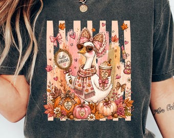 Fall Goose Shirt, Pumpkin Spice Shirt, Cute Autumn Tee, Coquette Goose Shirt, Fall Queen Graphic Tee, Girly Thanksgiving Shirt