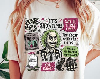 Beetlejuice Halloween Shirt 2026, It’s Showtime Graphic Tee, Retro Horror Movie Shirt, Strange and Unusual Tee, Spooky Halloween T-Shirt