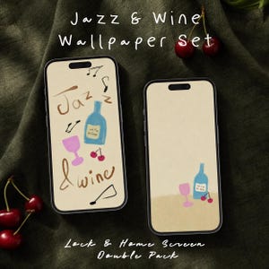 Jazz och vin iPhone-bakgrundsbildsset | Handritad koordinerad lås- och hemskärm