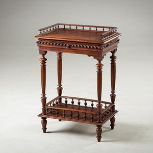 Antique Victorian Wooden Side Table, Carved Solid Mahogany Serving Table, Vintage Decorative Table with Lidded Storage Compartment