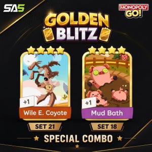 Monopol GO Golden Blitz Combo | Lerbad och Wile E. Coyote-klistermärken | Komplett 2-klistermärkespaket
