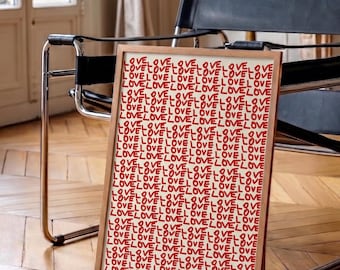 Röd LOVE-typografi | Minimalistisk modern väggkonst (digital nedladdning)