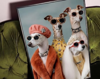 Elegant hundtryck, moderiktiga valpar, väggkonst i vintagestil (digital nedladdning)