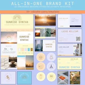 Sunrise Syntax Brand Kit | Esthetische branding voor ontwikkelaars | Canvassjablonen | Logo, visitekaartje, e-mailhandtekening, socialmediabanners