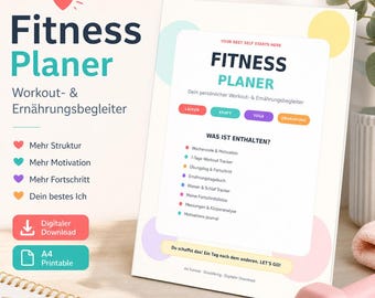 Fitnessplanner PDF A4 printbaar | Trainingsschema, voedingsdagboek, wekelijkse doelen en motivatie | Digitale download