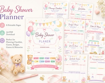 Planificateur de Baby Shower PDF à imprimer | Liste des invités, budget, jeux et checklist | Téléchargement numérique