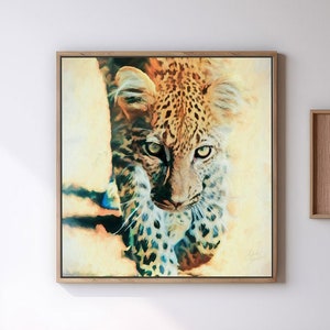 Leopard Art, Leopard Portrait,  Big Cat, Africa Animals, African Decor, Safari Art, Wildlife Art, Square Framed/Unframed Canvas or Art Print
