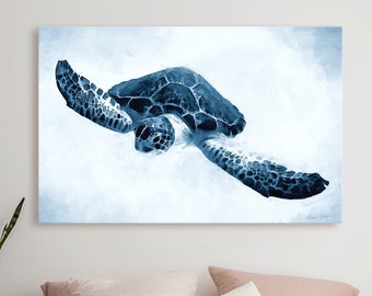 Blue Sea Turtle Art Print: Coastal Beach House Decor