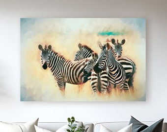 Zebras, Africa Animals, African Decor, Zebra Painting, Zebra Art Gift, Serengeti Africa, Safari, African Art, Framed/Unframed Prints/Canvas