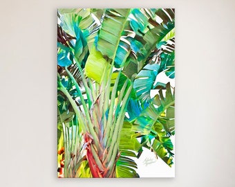 Tropical Leaves, Modern Plant Art, Bird of Paradise, Tropical Plant Decor, Island Decor, Botanical Art Gift, Framed /Unframed- Prints/Canvas