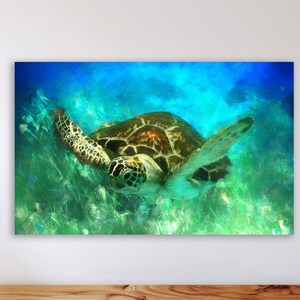 Sea Turtle Sea Grass Painting, Sea Turtle Ocean, Turtle Art, Ocean Art, Green Sea Turtle, Beach/Bath Decor, Framed or Unframed Prints/Canvas