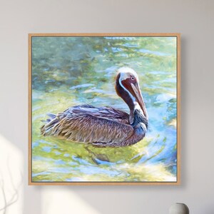 Pelican Art, Water Bird, Brown Pelican Painting, Beach House Art, Modern Coastal Wall Decor, Pelican Art Gift, Framed/Unframed-Prints/Canvas