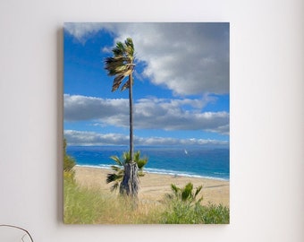 Palm Beach Art, Palm Painting, Blue Palm, Palm Ocean Print, Tropical Beach Decor, Palm Tree gift art, Framed or Unframed Prints or on Canvas