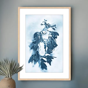 Sea Dragon Painting, Blue Coastal Decor, Marine Beach Decor, Leafy Sea Dragon, Coastal Art, Blue Wall Art, Framed or Unframed Prints/Canvas