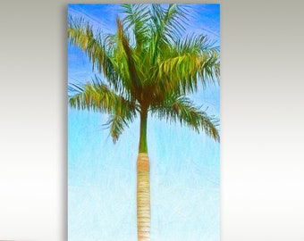 Palm Tree Painting, Tropical Palm Print, Palm Art Gift, Aqua Palm Decor, Island Beach Decor, Beach Home Art, Framed/Unframed- Prints/Canvas