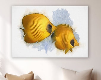 Modern Coastal Wall Decor, Tropical Fish Art, Beach House Art, Fish Painting, Beach/Bath Decor, Coastal gift, Framed/Unframed-Prints/Canvas