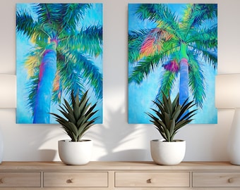 Palm Tree Canvas Print Set: Tropical Beach Wall Art