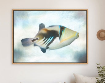 Triggerfish, Hawaiian Fish Art, Tropical Fish, Coastal Style, Huma Picasso, Beach Coastal Art, Beach Home Gift,Framed/Unframed Prints/Canvas