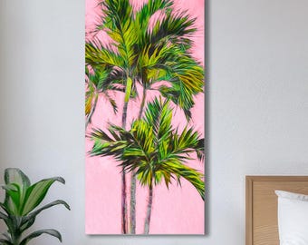 Impresión artística de palmera rosa: decoración de playa tropical para el hogar, impresión o lienzo