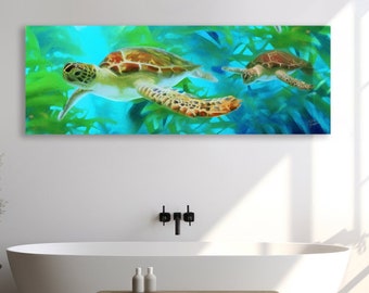 Lienzo o impresión de tortuga marina: arte panorámico costero, decoración oceánica, opciones con o sin marco