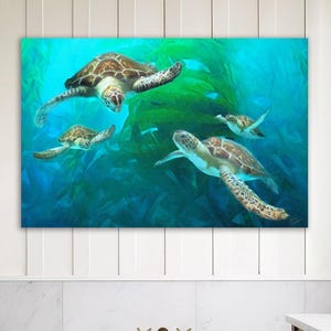 Sea Turtle Family, Sea Turtle Art, Sea Turtle Painting, Ocean Art Gift, Green Sea Turtle, Beach/Bath Decor, Framed or Unframed Prints/Canvas
