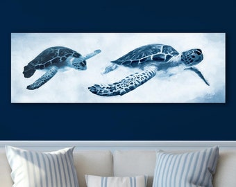 Lienzo panorámico de tortuga marina o impresión artística: decoración de playa costera, opciones con o sin marco
