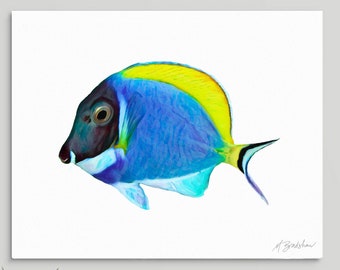 Tropical Blue Fish, Powder Blue Tangs, Fish Art, Fish Print, Fish Painting, Beach Decor, Tropical Artwork  Fine Art Prints or Canvas