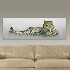 Leopard Panoramic Wall Art, Large Canvas or Prints, Leopard Art, Big Cat Lover Gift, African Animal Decor, Leopard Safari Art, Tan and Black