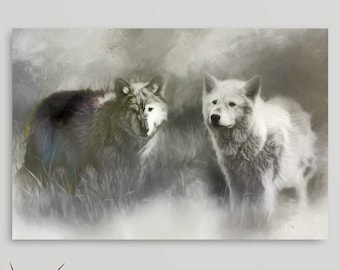 Wolves Art Print: Wildlife Painting, Framed Canvas Option