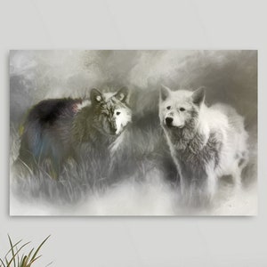 Wolves Artwork, Wolves Painting, Wolf Drawing,  Wolf Print, Wolf lover gift, Wildlife Art Wolves, Framed or Unframed Canvas or Art Print