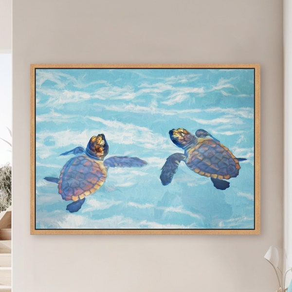 Sea Turtle Hatchlings, Baby Sea Turtle Painting, Sea Turtle Canvas, Sea Turtle Lover Gift, Coastal Decor,Beach Decor, Fine Art Prints/Canvas