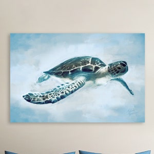 Sea Turtle Painting, Sea Turtle Art, Sea Life, Turtle Art Gift, Beach Home Art, Modern Coastal Art, Neutral, Framed/Unframed-Prints/Canvas