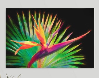 Bird of Paradise Wall Art, Flower Garden, Botanical Art Illustration, Modern Tropical art, Island Decor, Framed or Unframed Prints or Canvas