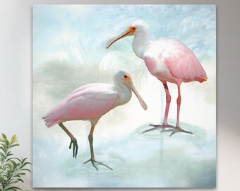 Roseate Spoonbills Art Print or Canvas: Tropical Pink Birds, Coastal, Framed/Unframed Options