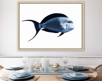 Lámina artística de pez tang de Sohal: decoración de pared costera azul marino