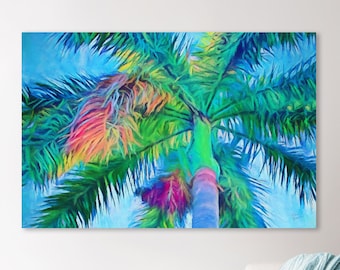 Palm Fronds Wall Art, Large Palm Painting I, Blue Palm, Tropical Decor GIFT, Beach, Palm Tree Painting, Framed or Unframed Prints or Canvas