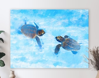Sea Turtle Hatchlings Painting, Sea Turtle Lover Gift, Baby Sea Turtle Print, Sea Turtle Canvas, Coastal Home,Beach House Art, Prints/Canvas