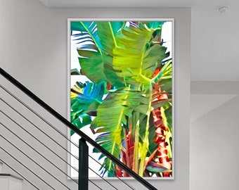 Modern Plant Art, Bird of Paradise Palm, Tropical Leaves, Tropical Palm Decor, Island Decor, Botanical Art, Framed or Unframed Prints/Canvas