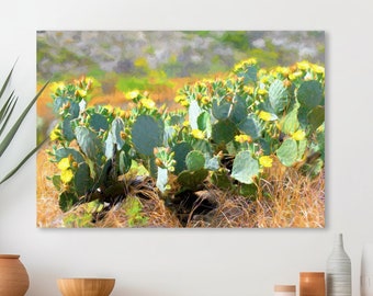 Large Modern Botanical Art, Southwestern Cactus Painting, Western Wall Art, Desert Decor, Prickly Pear Art, Framed/Unframed Prints/Canvas