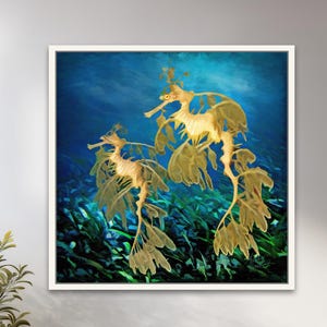 Sea Horse Blue Ocean Art, Sea Dragon Print, Coastal Beach Decor, Leafy Sea Dragon, Coastal Art Gift, Framed/Unframed - Canvas/Fine Art Print
