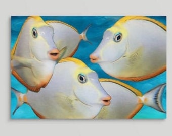 Fish Art, Blond Naso Tang, Tropical Fish Print, Blue & White Beach Decor, Tropical Art, Gift for Saltwater Fish Lover,Fine Art Prints/Canvas
