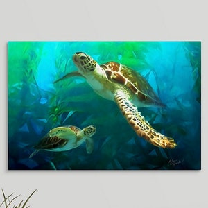 Sea Turtles Art Print, Sea Turtle Art Gift, Sea Turtle Painting, Ocean Art, Sea Turtle Lover, Bath Decor, Framed or Unframed Prints/Canvas