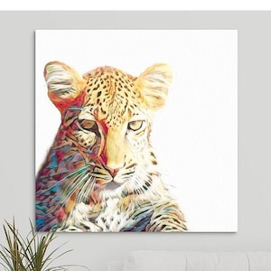 Leopard, Leopard Art  Painting, Big Cat, Africa Animals, African Decor, Safari Art, Wildlife Art, Square Framed/Unframed Canvas or Art Print