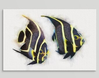 French Angelfish, Tropical Fish Art, Tropical Fish Illustration, Beach/Bath Decor, Tropical Artwork  Framed or Unframed Prints/Canvas