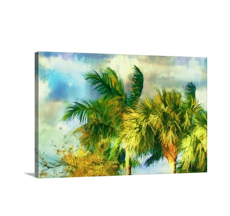 Palm Art Palm Canvas Blue and Green Palm Trees Modern - Etsy