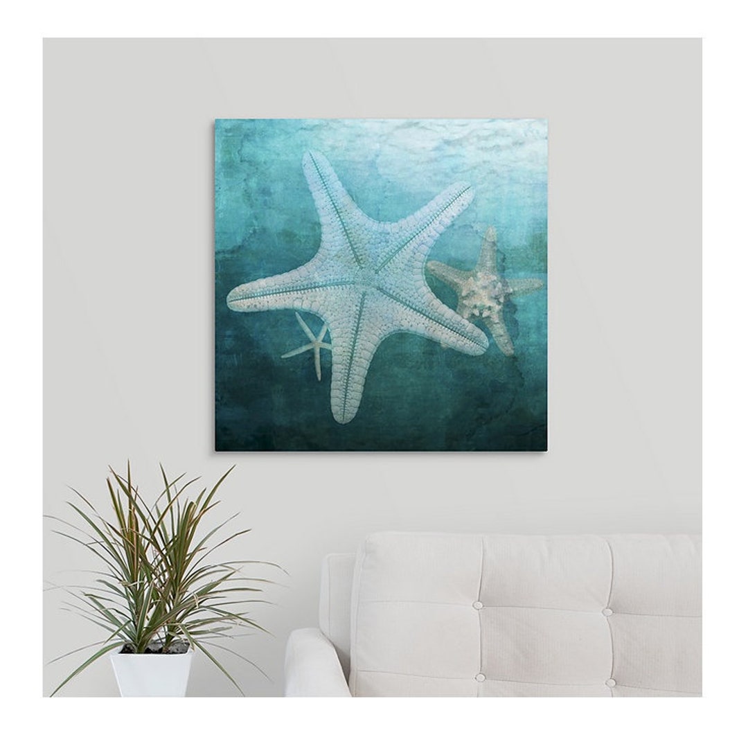 Starfish Art Teal Blue Beach Decor Square Art Ocean Art - Etsy