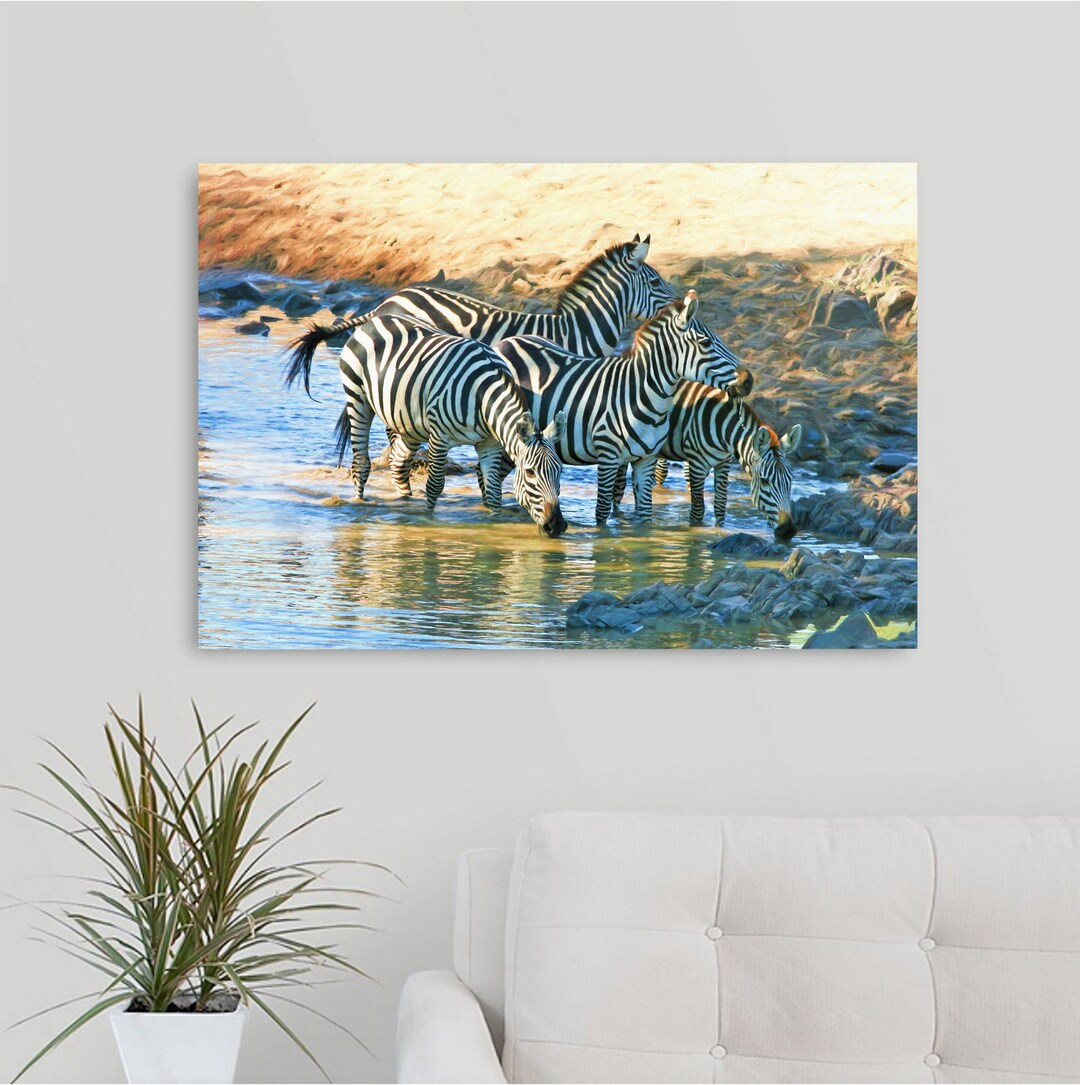 Zebras Wall Art, Africa Animals, African Decor, Zebra Painting, Zebra