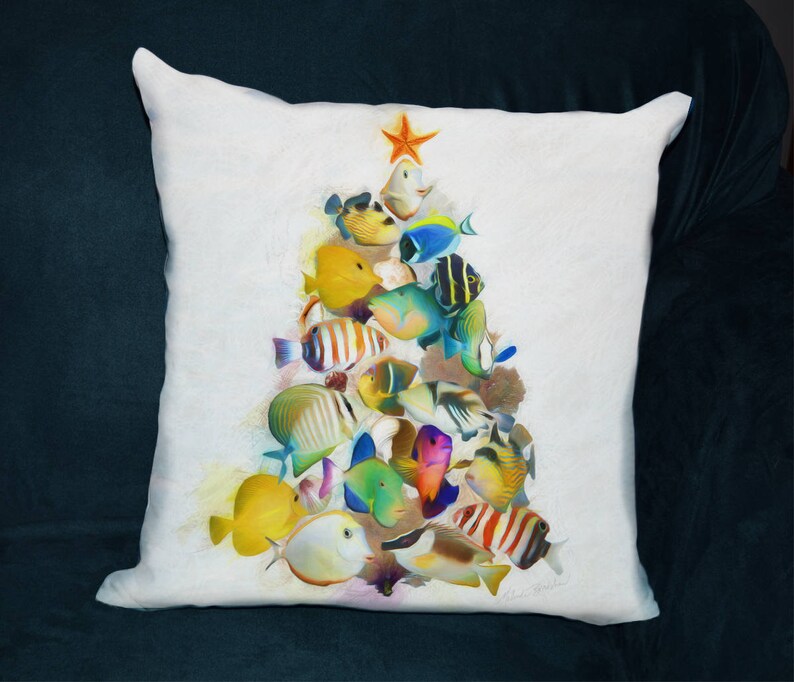 Christmas Pillow Tropical Fish Tropical Christmas Colorful Etsy